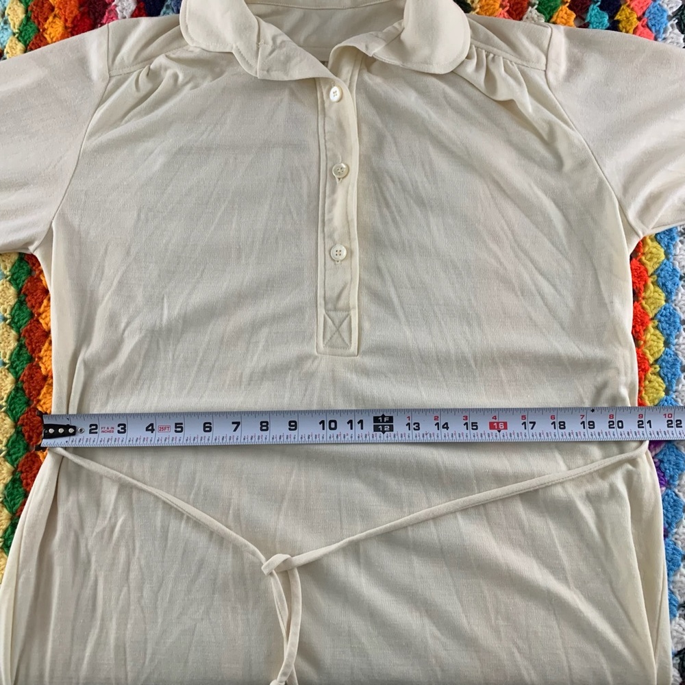 Vintage Jersey Stretch Knit Button Polo Collar Lace Eyelet Tie Belted Mi… - Picture 5 of 9